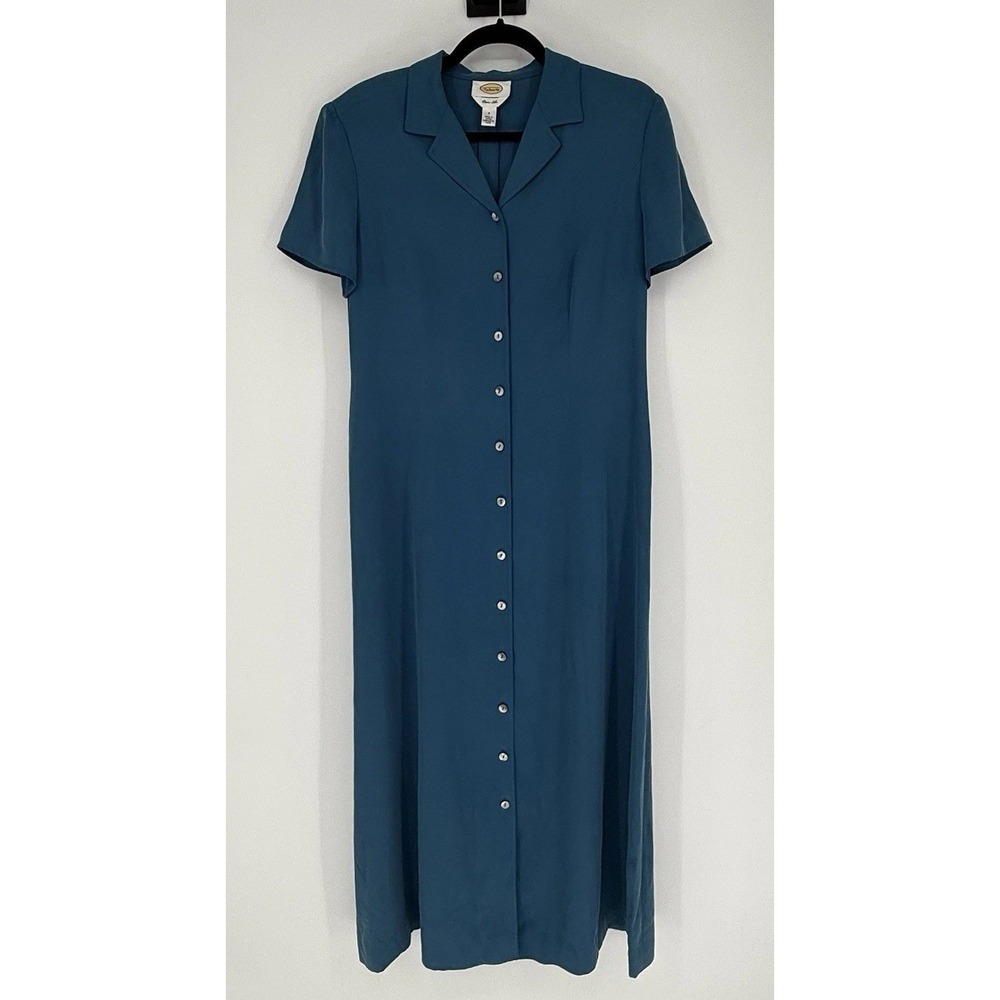 Talbots Shirt Dress Womens 8 Pure Silk Blue Button Down Classic Elegant Work Job